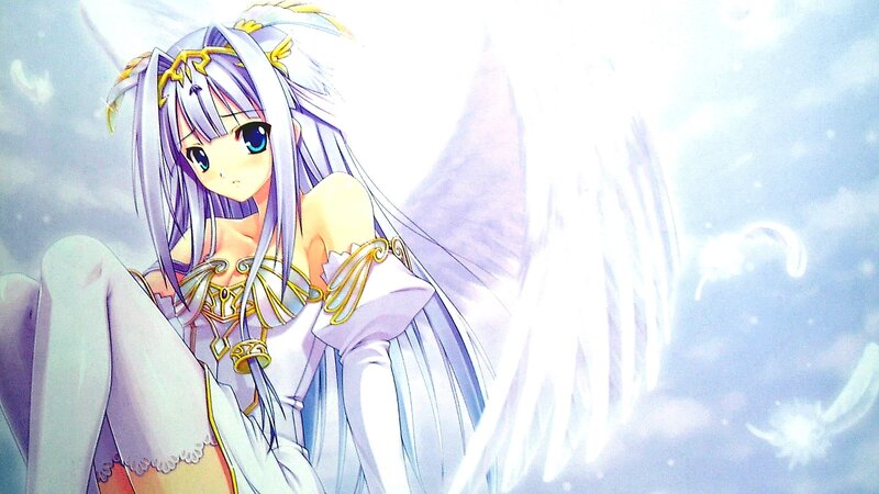 Anime Girl with Wings — White, Serene, Angelic Attire, Feathers