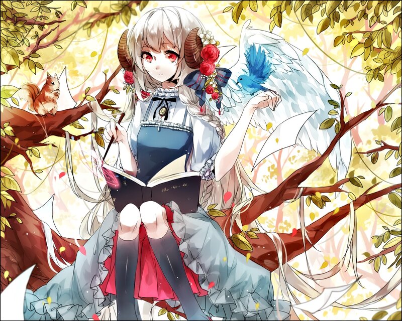 Anime Girl with Wings — White, Serene, Autumn, Digital Art