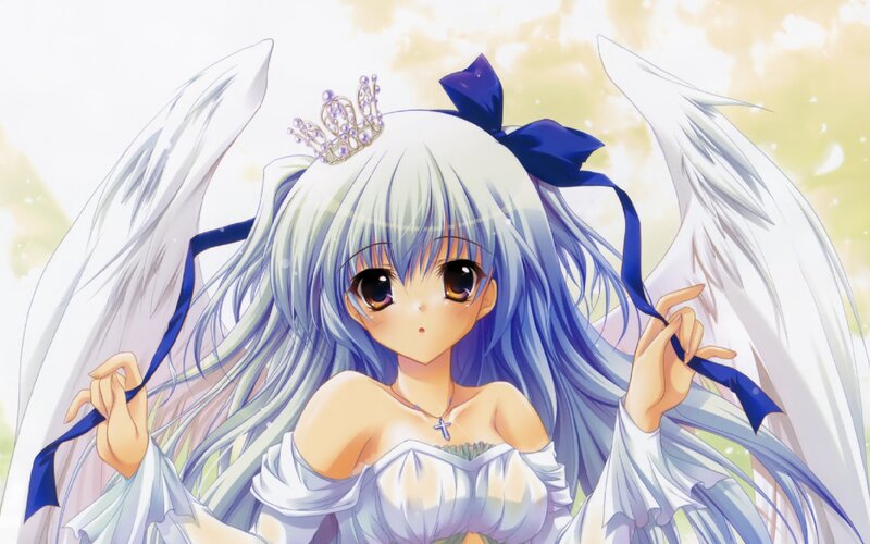 Anime Girl with Wings — White, Serene, Crown