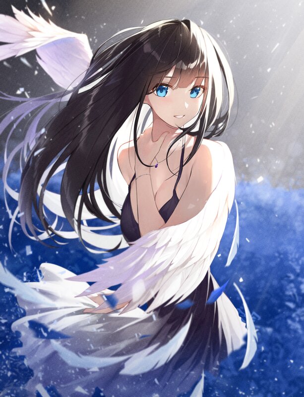 Anime Girl with Wings — White, Serene, Digital Art, Blue Eyes