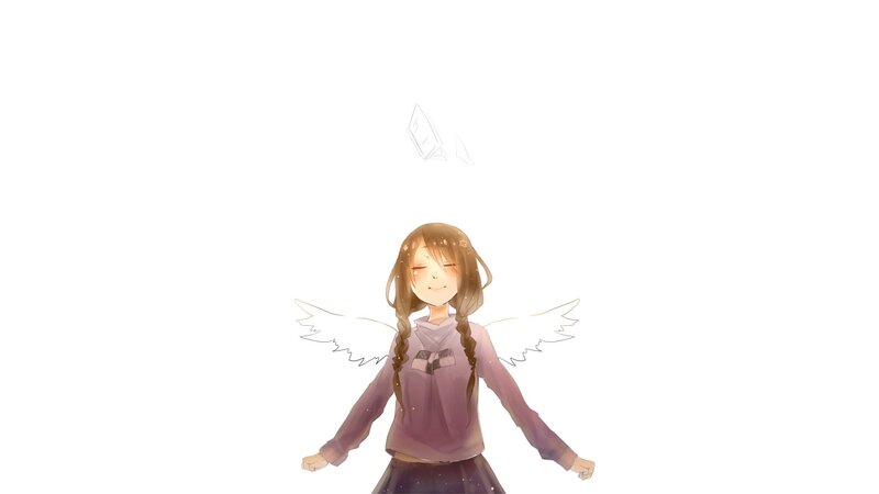 Anime Girl with Wings — White, Serene, Digital Art, Braids