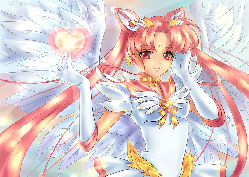 Anime Girl with Wings — White, Serene, Digital Art, Heart
