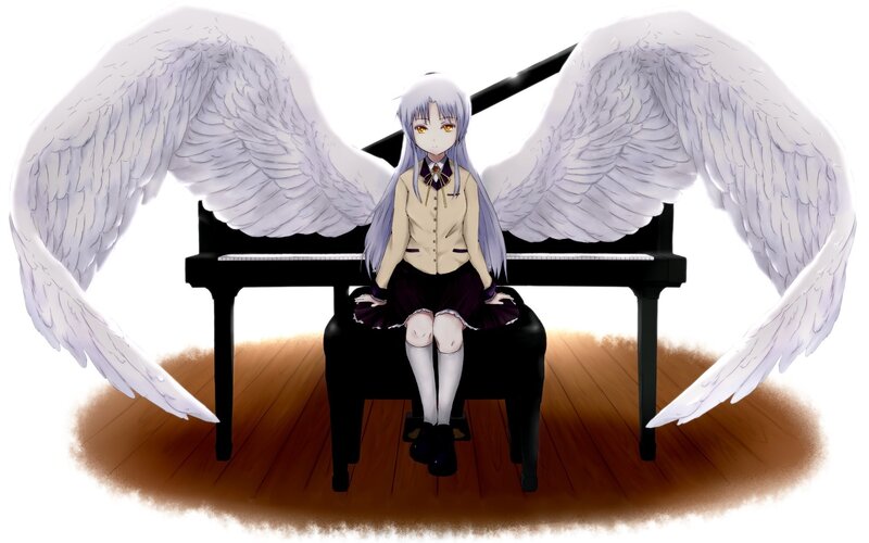 Anime Girl with Wings — White, Serene, Digital Art, Piano