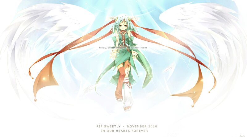 Anime Girl with Wings — White, Serene, Digital Art, Ribbons