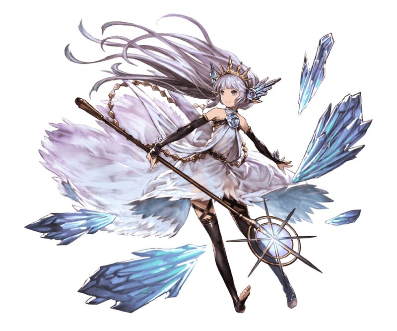 Anime Girl with Wings — White, Serene, Digital Art, Staff, Crystals