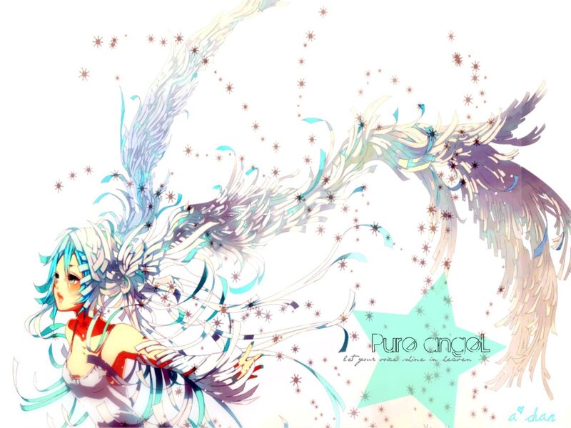 Anime Girl with Wings — White, Serene, Digital Art, Stars