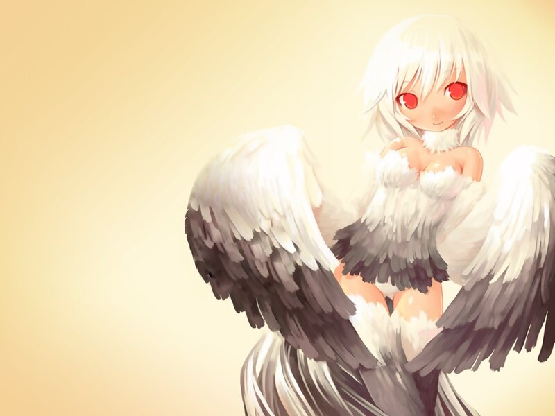 Anime Girl with Wings — White, Serene, Digital Art, White Hair