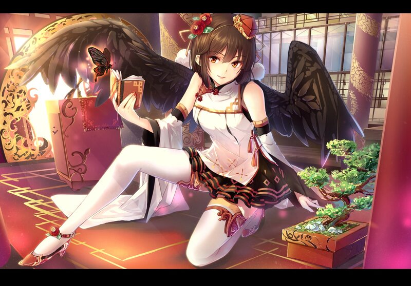 Anime Girl with Wings — White, Serene, Night, Digital Art, Book