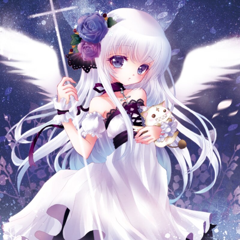 Anime Girl with Wings — White, Serene, Night, Digital Art, Doll