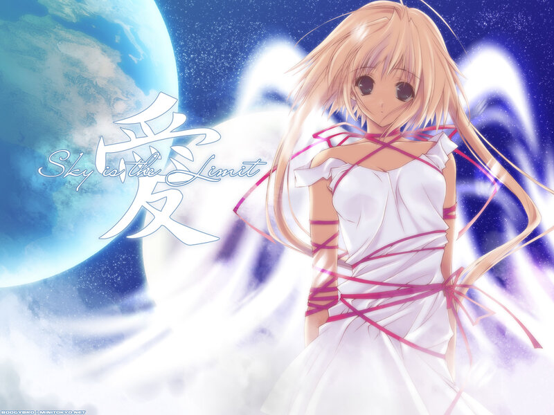 Anime Girl with Wings — White, Serene, Night, Digital Art, Planet
