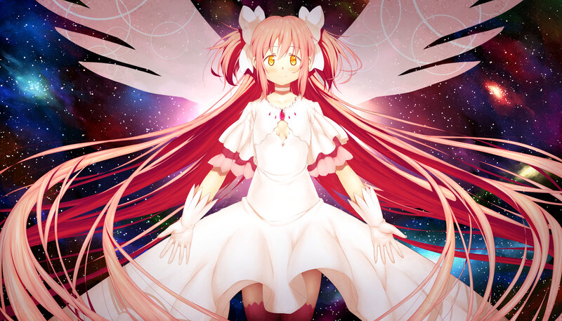 Anime Girl with Wings — White, Serene, Night, Digital Art, Space