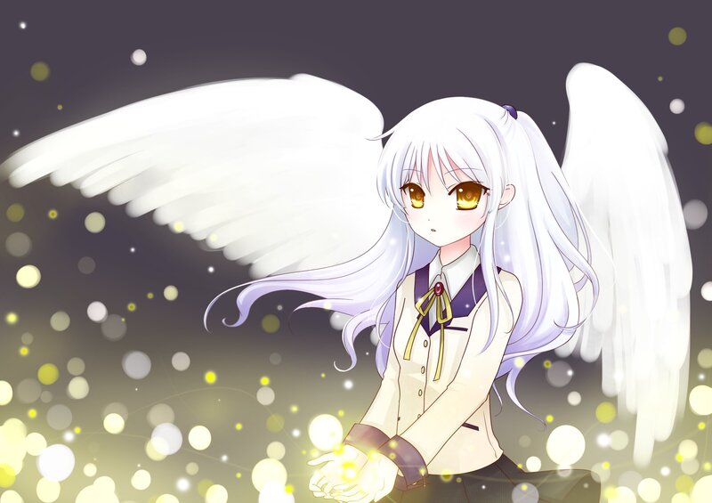 Anime Girl with Wings — White, Serene, Night