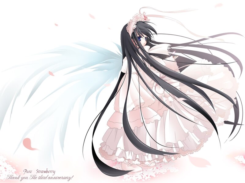 Anime Girl with Wings — White, Serene, Spring, Digital Art, Dress