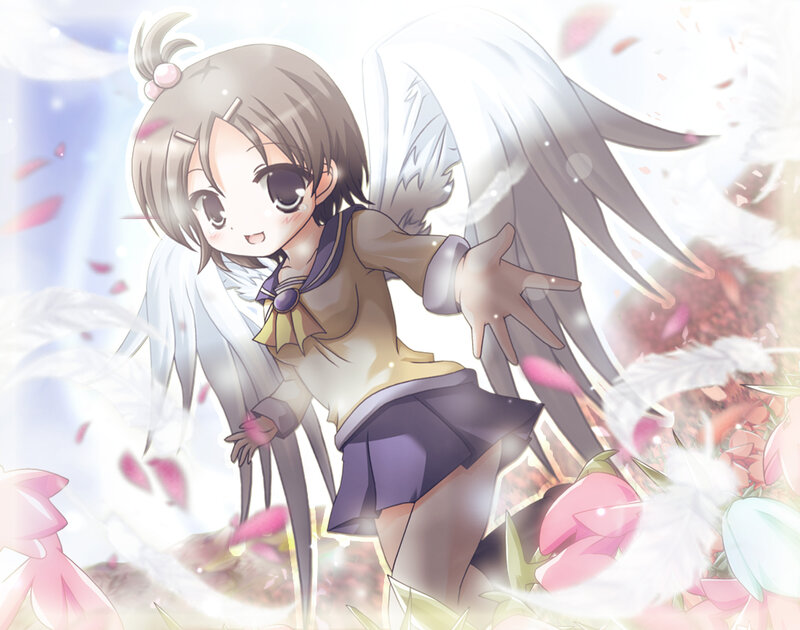 Anime Girl with Wings — White, Serene, Spring, Feathers