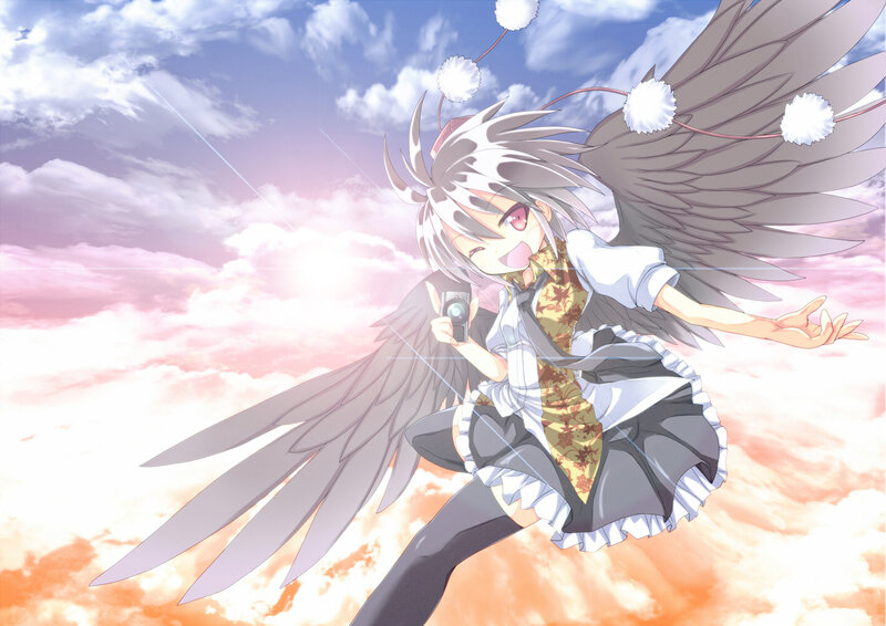 Anime Girl with Wings — White, Serene, Sunset