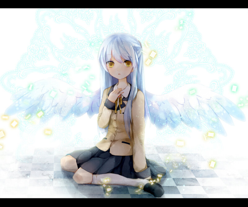 Anime Girl with Wings — White, Serene