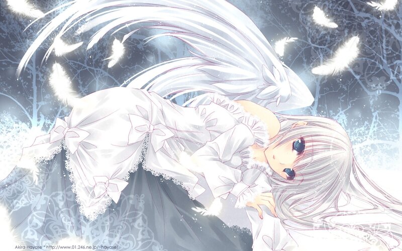 Anime Girl with Wings — White, Serene, Winter, Digital Art, Feathers