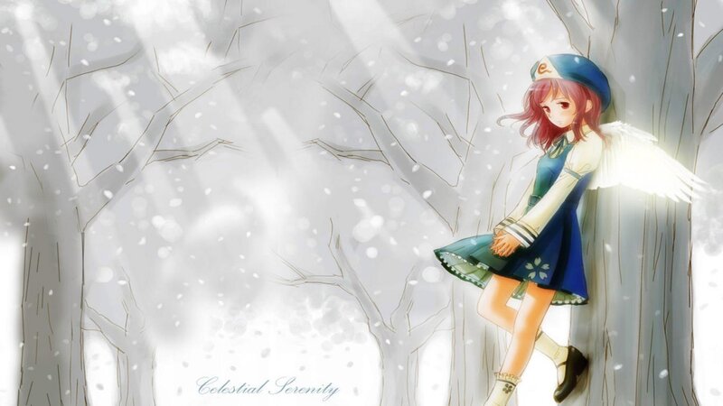Anime Girl with Wings — White, Serene, Winter, Digital Art, Snow