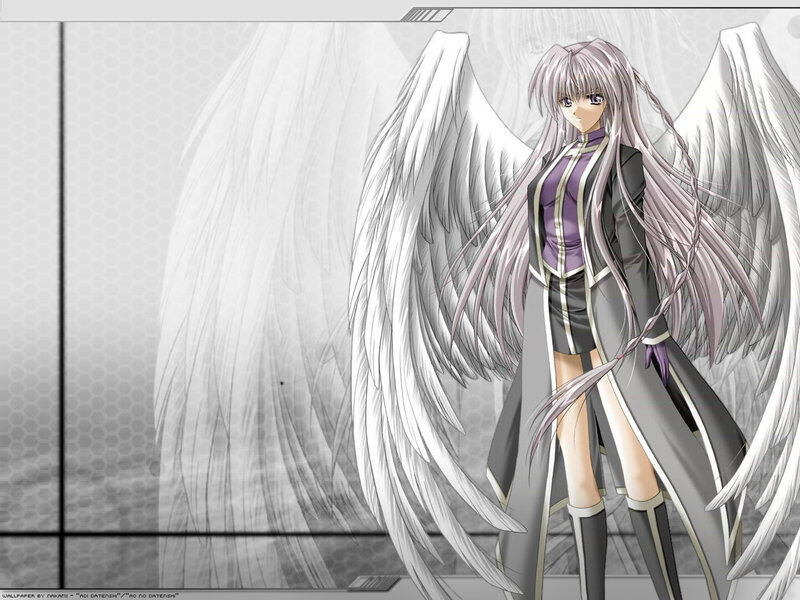 Anime Girl with Wings — White, Serious