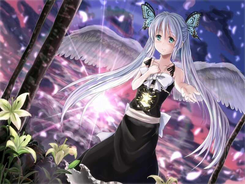 Anime Girl with Wings — White