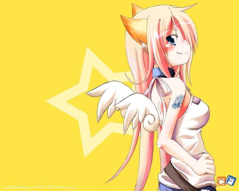 Anime Girl with Wings — Yellow, Cheerful, Digital Art