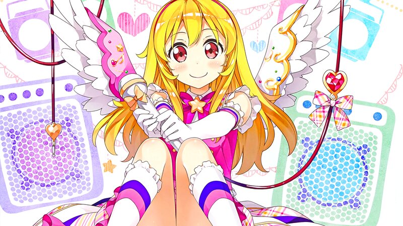 Anime Girl with Wings — Yellow, Cheerful, Microphone