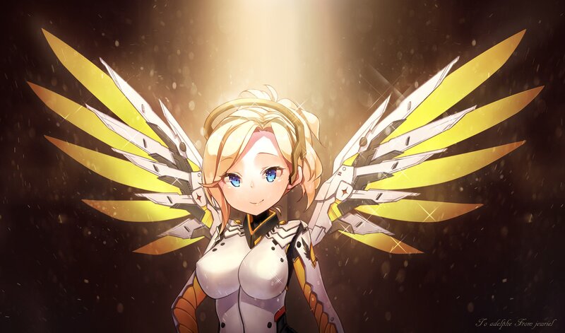 Anime Girl with Wings — Yellow, Dramatic, Digital Art, Light