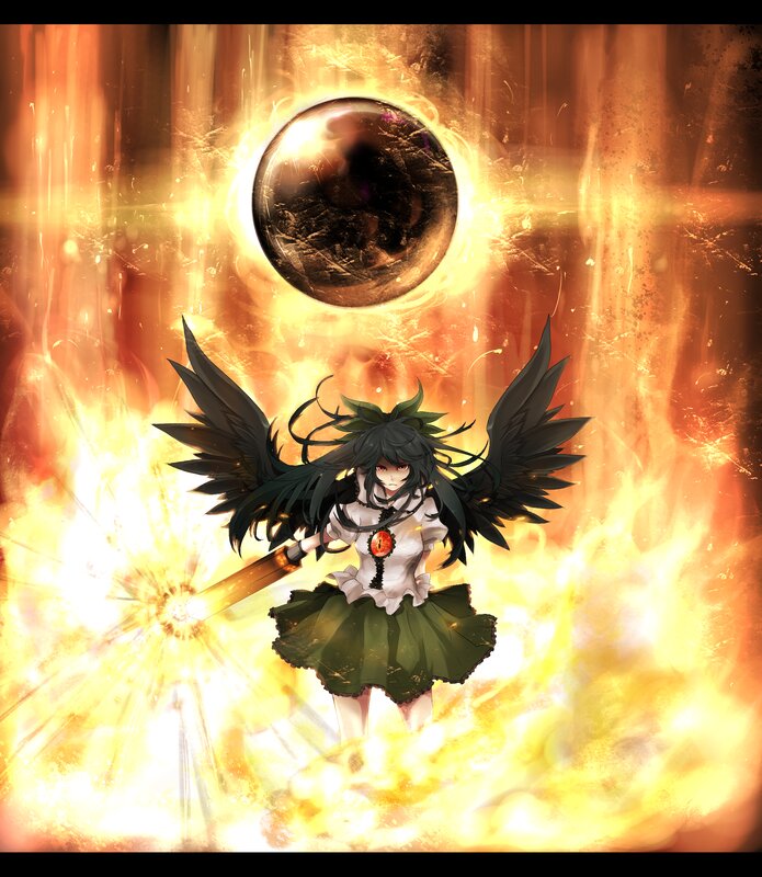 Anime Girl with Wings — Yellow, Dramatic, Digital Art, Sword