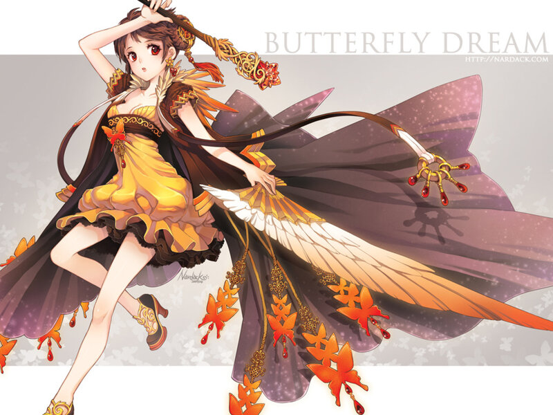 Anime Girl with Wings — Yellow, Dramatic, Digital Art
