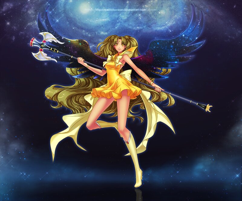 Anime Girl with Wings — Yellow, Dramatic, Night, Digital Art