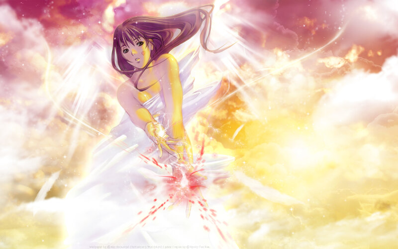 Anime Girl with Wings — Yellow, Dramatic, Sunset, Magic