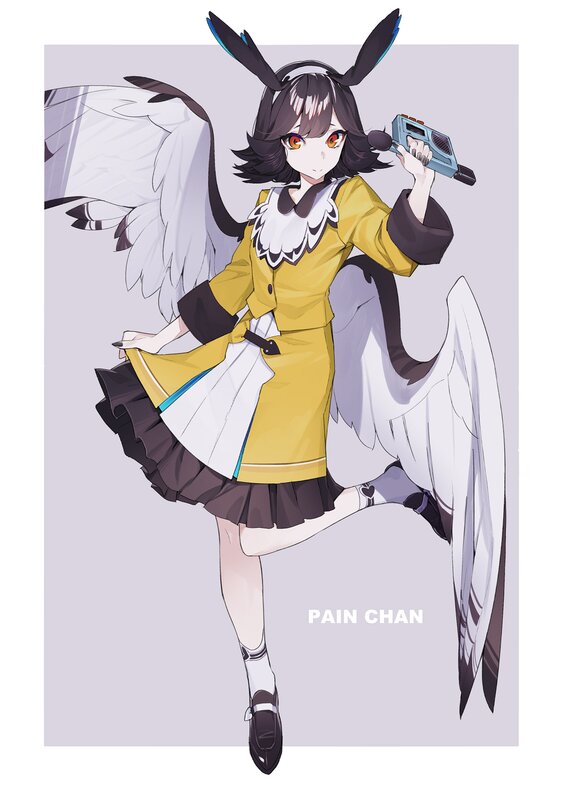 Anime Girl with Wings — Yellow, Playful, Digital Art