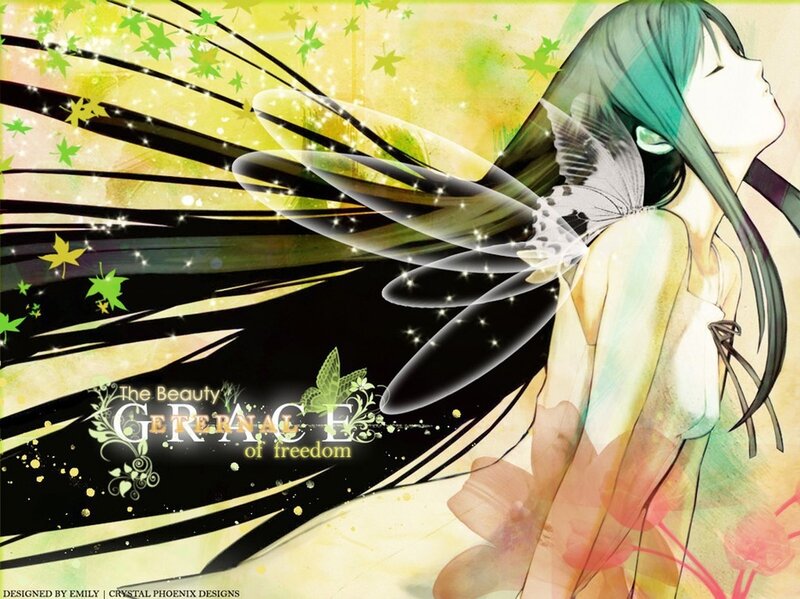 Anime Girl with Wings — Yellow, Serene, Autumn