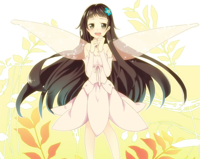 Anime Girl with Wings — Yellow, Serene, Flower