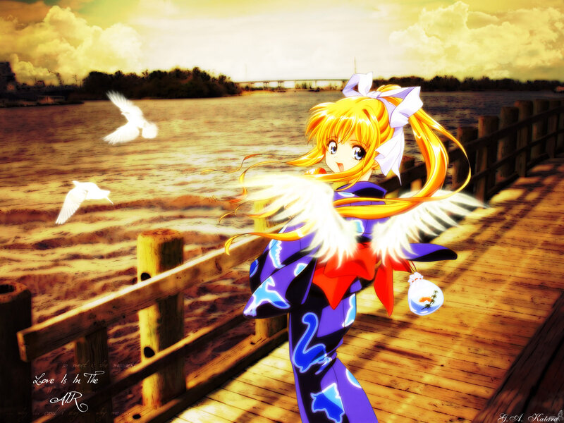 Anime Girl with Wings — Yellow, Serene, Sunset