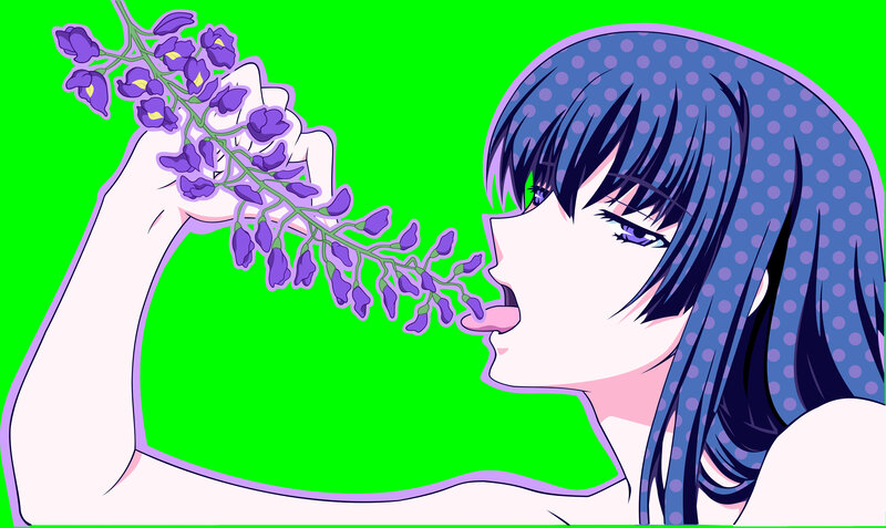anime girl with wisteria