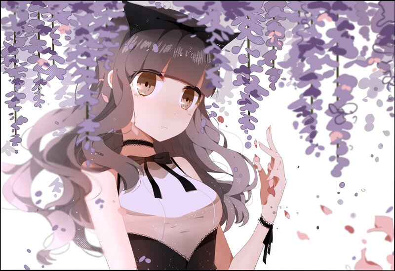 Anime Girl with Wisteria — Purple, Serene, Spring