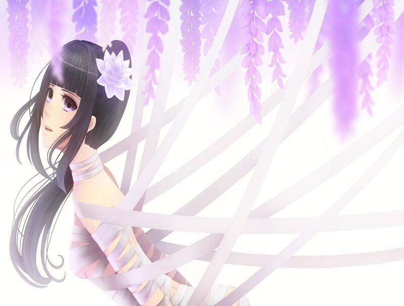 Anime Girl with Wisteria — Purple, Serene