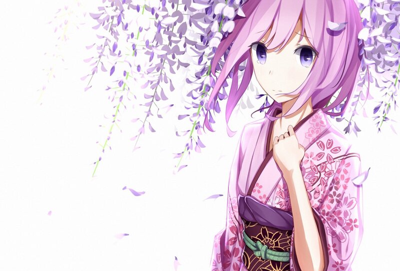 anime girl with wisteria