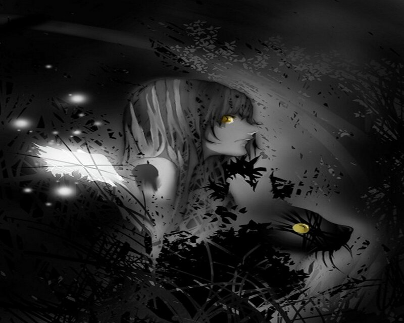 Anime Girl with Wolf — Black