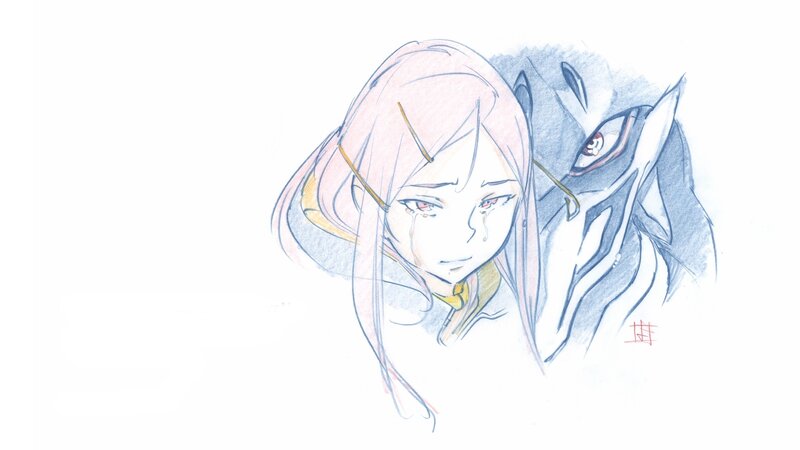 Anime Girl with Wolf — Blue, Dramatic, Digital Art