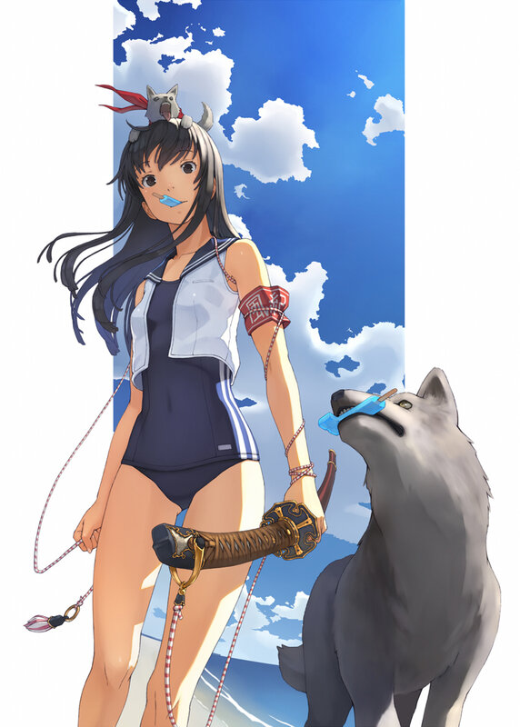 Anime girl with wolf companion
