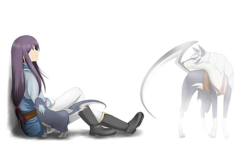 Anime girl with wolf companion