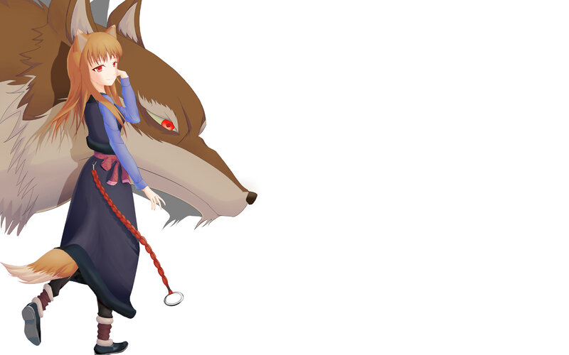 anime girl with wolf companion