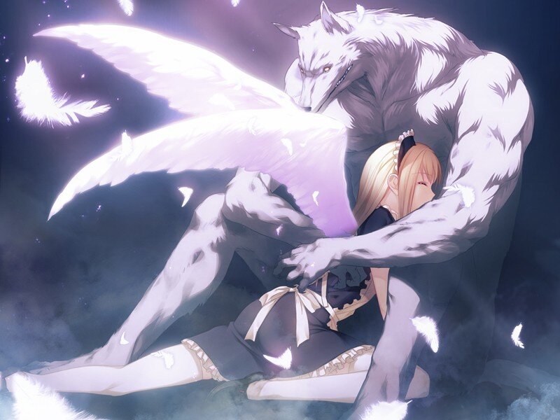 Anime girl with wolf creature