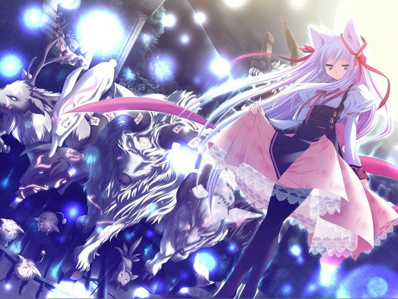 anime girl with wolf creatures