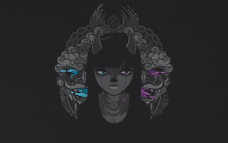 Anime Girl with Wolf Ears — Black, Mysterious
