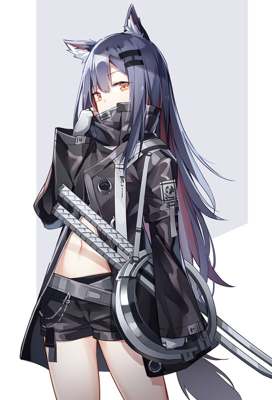 Anime Girl with Wolf Ears — Black, Neutral