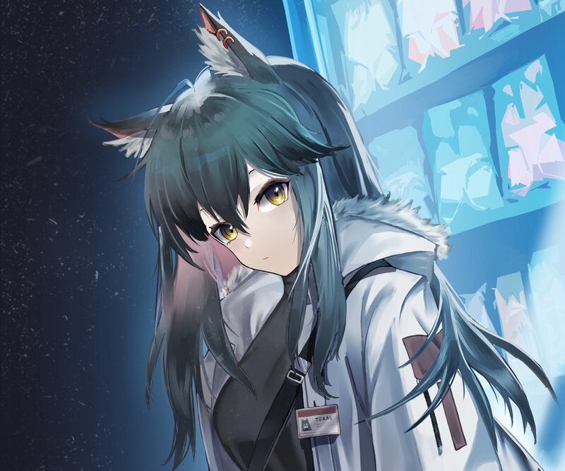 Anime Girl with Wolf Ears — Blue, Dramatic, Night