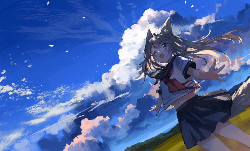 Anime Girl with Wolf Ears — Blue, Dynamic
